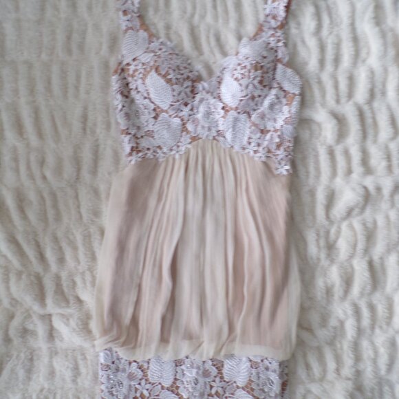 NWOT Jovani SILK mini dress 6 Pastel Spring Chic Feminine Floral Lace Romantic - Picture 2 of 11